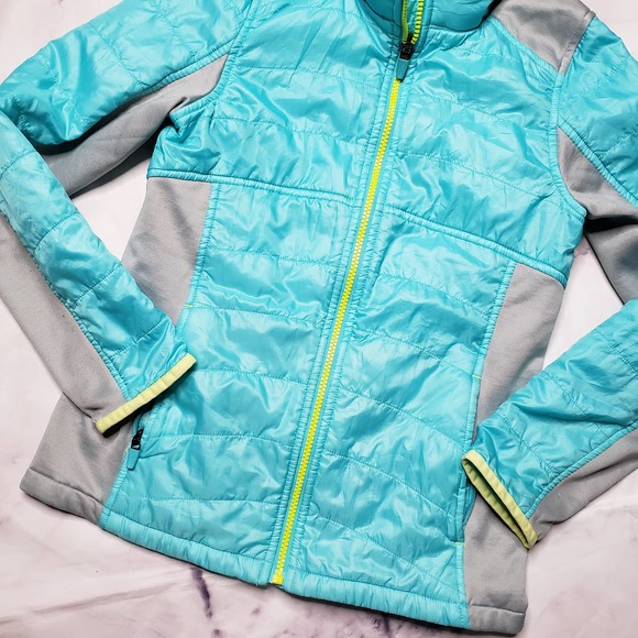 LANDS' END blue green girls hooded coat M - Picture 2 of 8